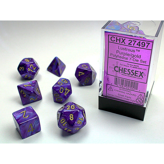 Chessex - Lustrous Polyhedral 7 Dice Set - Purple w/Gold