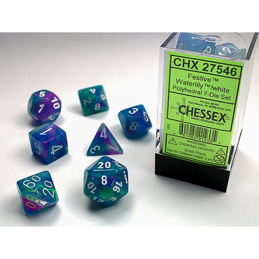 Chessex - Festive Polyhedral 7 Dice Set - Waterlily & White